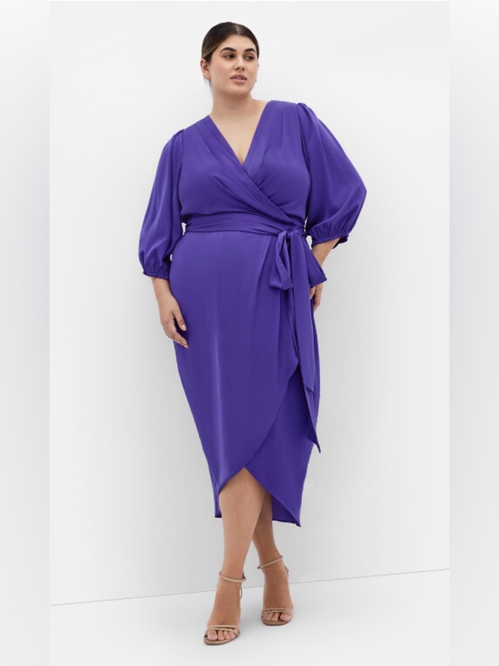 City Chic Opulent Royal Purple Faux Wrap Midi Dress Size 18